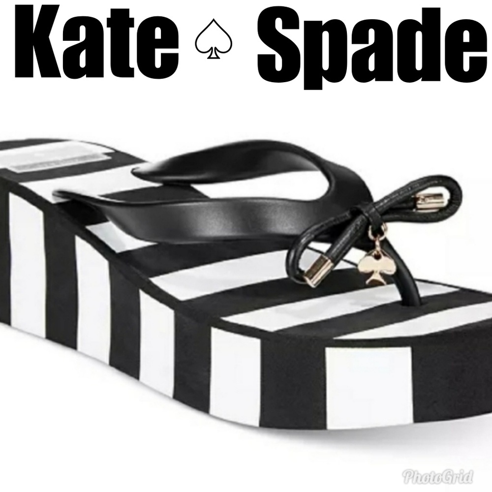 ♤Kate Spade Patform Black & White Wedge Sandles
